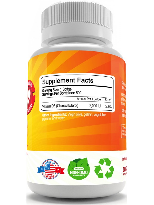 Vitamin D3 Supplement | 500 Softgels | 2,000 IU | Better ...