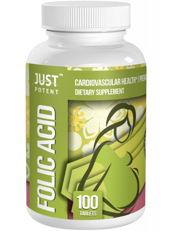 Folic Acid Vitamin B9 Supplement By Just Potent Fortified With Vitamin B12 Cardiovascular Health Prenatal