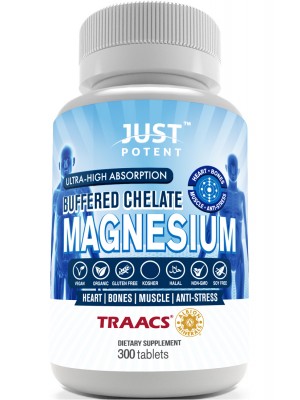 Just Potent Ultra-High Absorption Magnesium Bisglycinate Chelate | 100mg Tablets | 300 Count